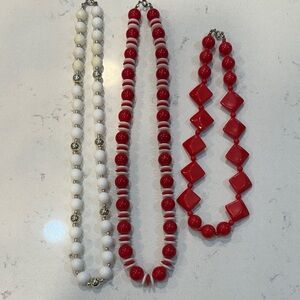 Vintage Red and White Beaded Necklace Set